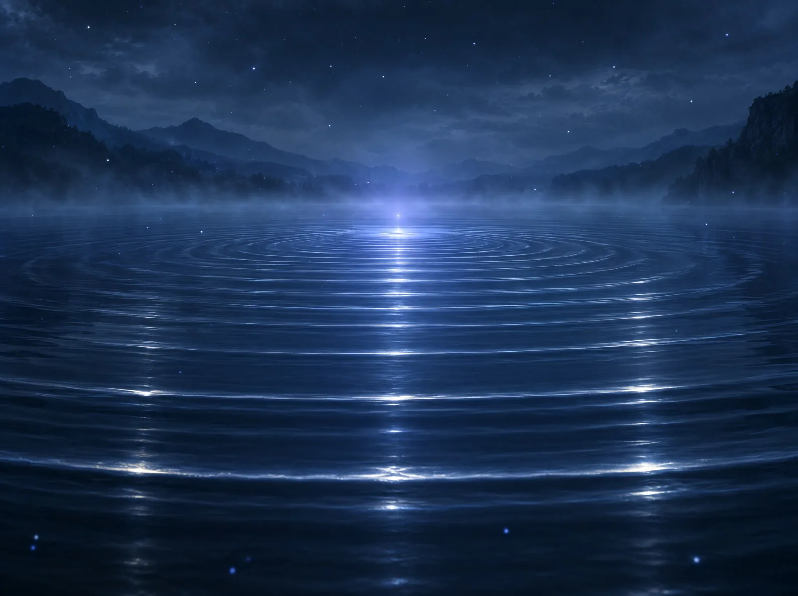Wide rings of light spreading across dark water